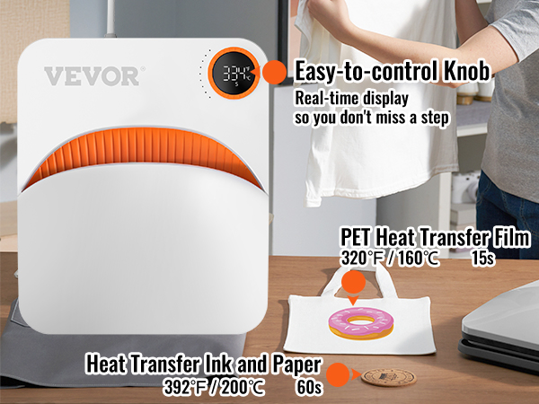 VEVOR šilumos spauda mašina su paprasta valdymo rankenėlę ir realaus laiko ekranas, naudojamas pet šilumos perdavimo ir rašalo perdavimo.