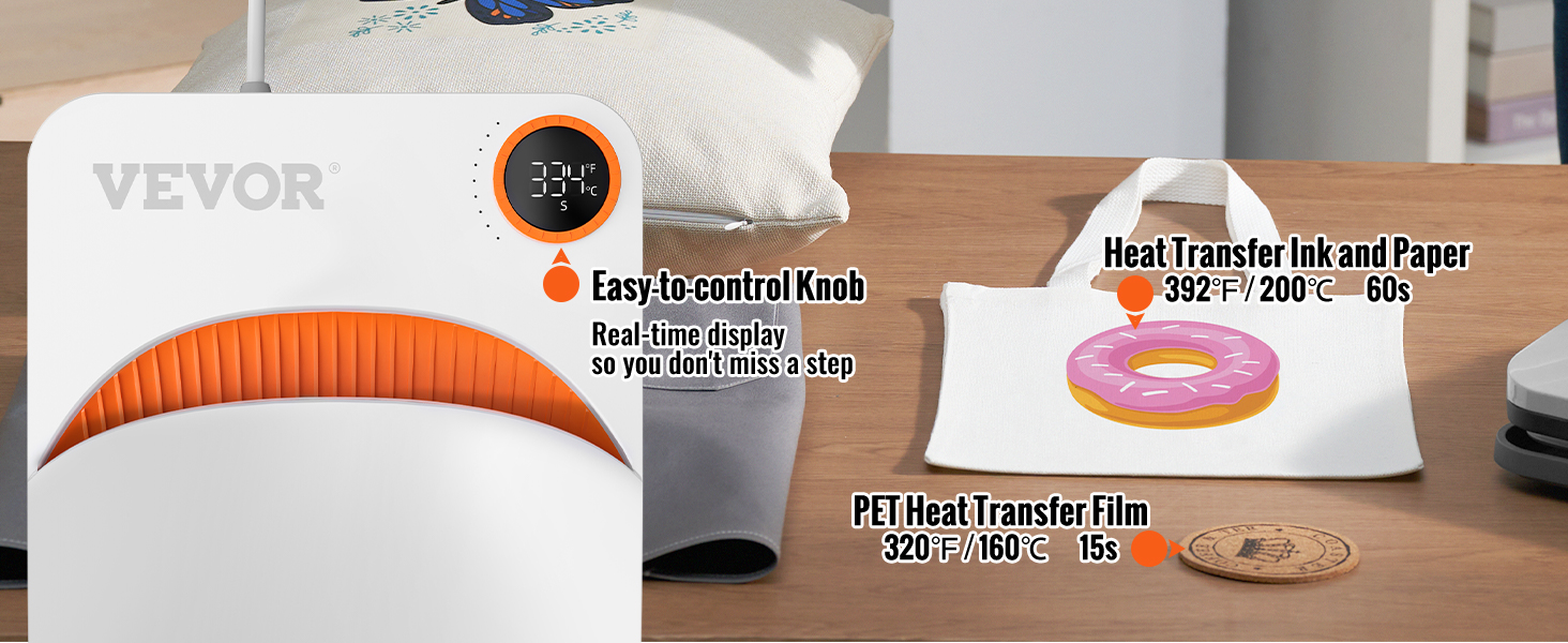 VEVOR šilumos spauda mašina su paprasta valdymo rankenėlę ir realaus laiko ekranas, naudojamas pet šilumos perdavimo ir rašalo perdavimo.