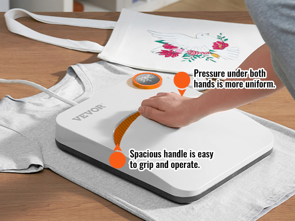 VEVOR šilumos spauda mašina su ergonomiška rankena vienodas slėgio, idealiai tinka t-shirt spausdinimas.