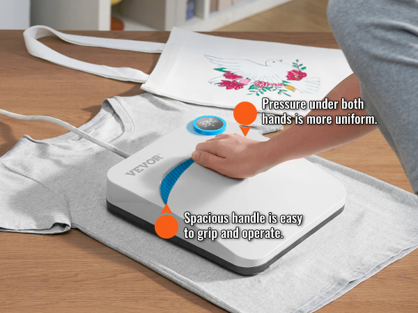 VEVOR soojuse vajutage masina avar käepide grip, kohaldades ühtseid survet kangast.