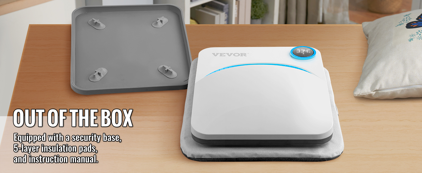 VEVOR soojuse vajutage masin lauale turvalisuse baasi ja isolatsioon padjad.