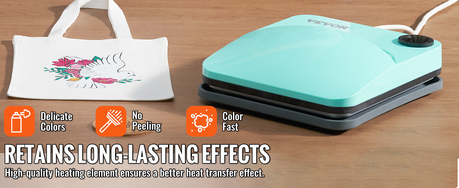 Термопресс-машина VEVOR придает сумке яркий дизайн, подчеркивая сохранение цвета и отсутствие шелушения.