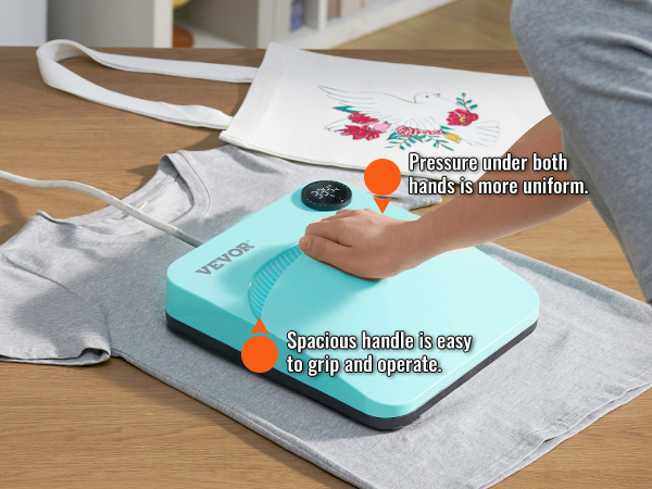 Термопресс-машина VEVOR с удобной ручкой используется для нанесения рисунков на сумки и футболки.