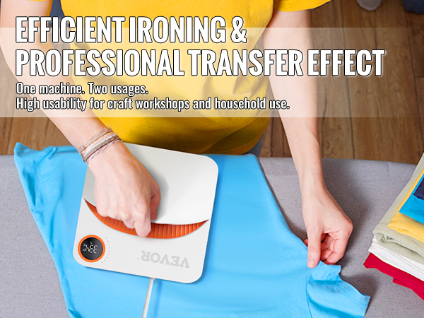 VEVOR šilumos spaudos mašinos paspaudus mėlyna audinys sulankstyti drabužiai netoliese, atskleis efektyviai lyginti.