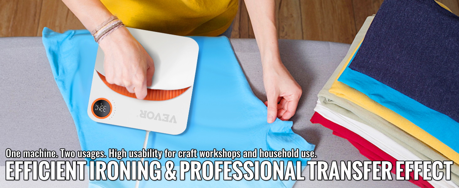 VEVOR šilumos spaudos mašinos paspaudus mėlyna audinys sulankstyti drabužiai netoliese, atskleis efektyviai lyginti.