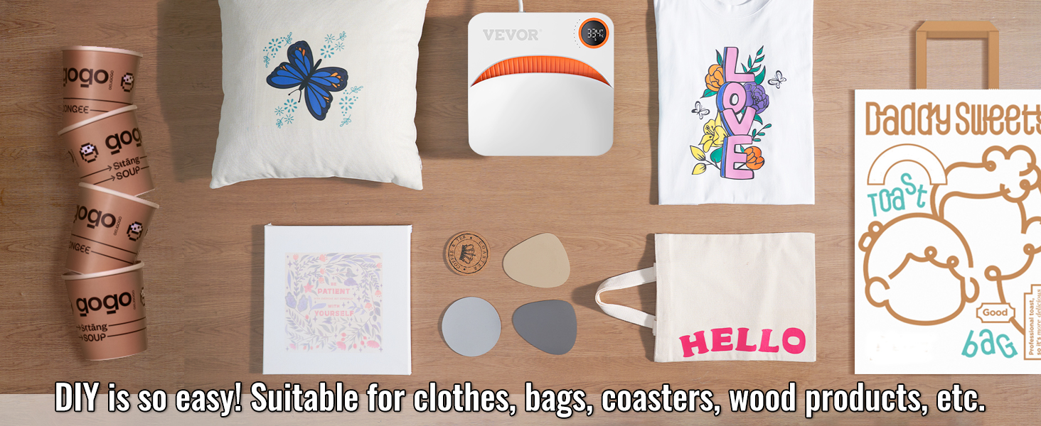 VEVOR šilumos spaudos mašina lengvai pasidaryk pats ant drabužių, rankinės, padėkliukai, medienos gaminiai, ir daugiau.