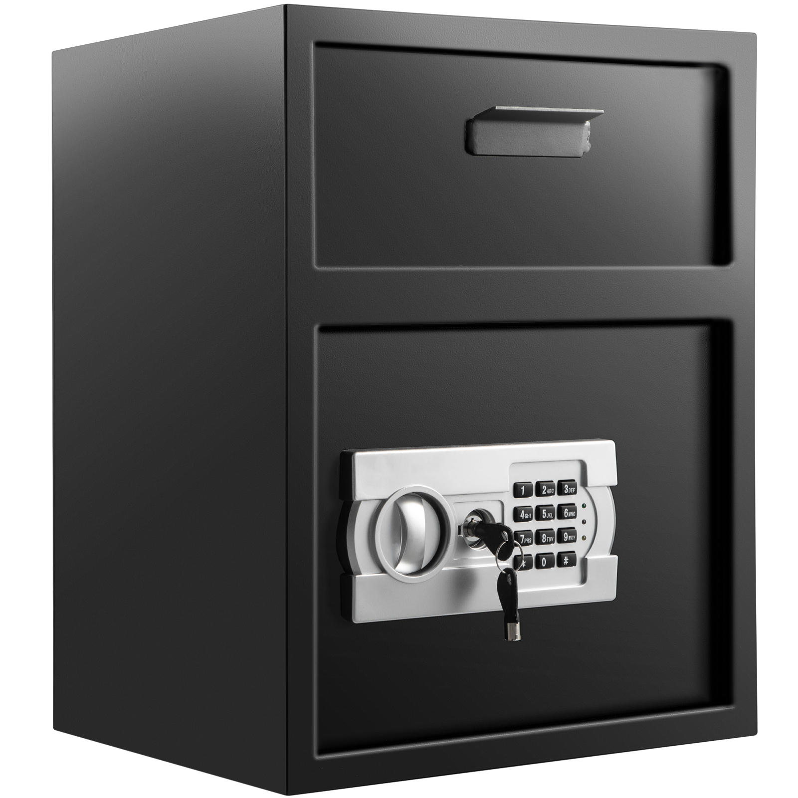 black VEVOR depository safe with a digital keypad and key lock.