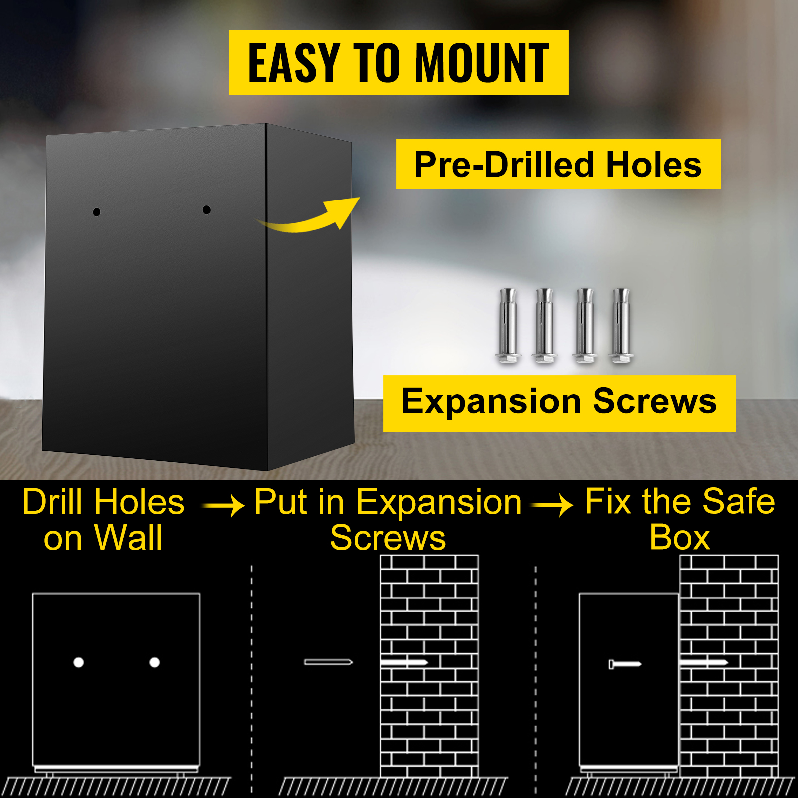 VEVOR depository safe with pre-drilled holes and expansion screws for easy wall mounting