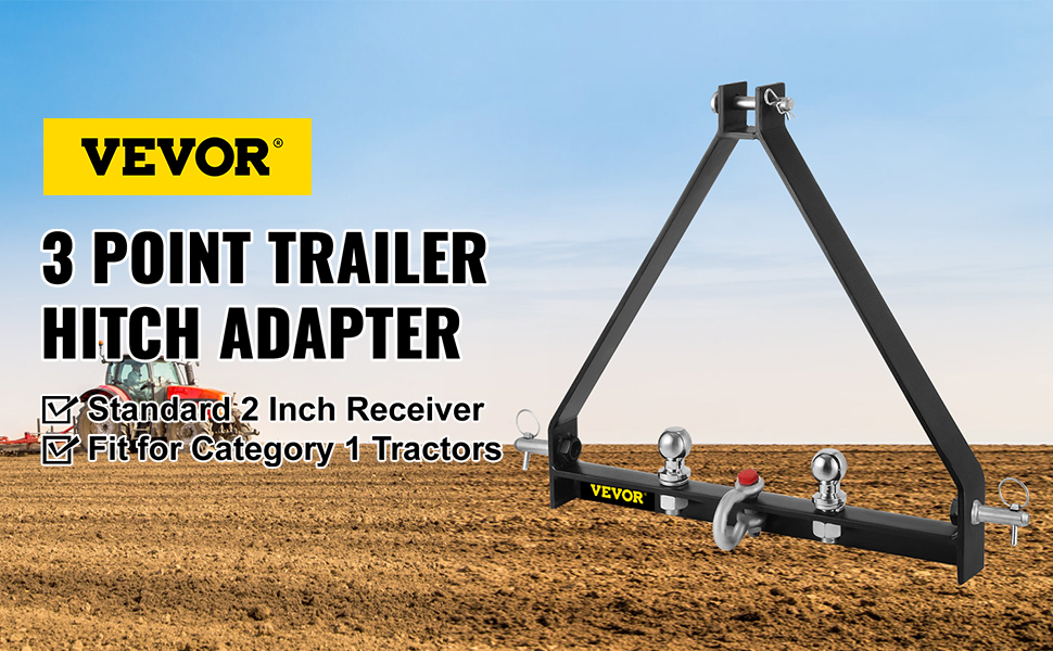 VEVOR trailer hitch adapter with 2 inch receiver for category 1 tractors in a field.