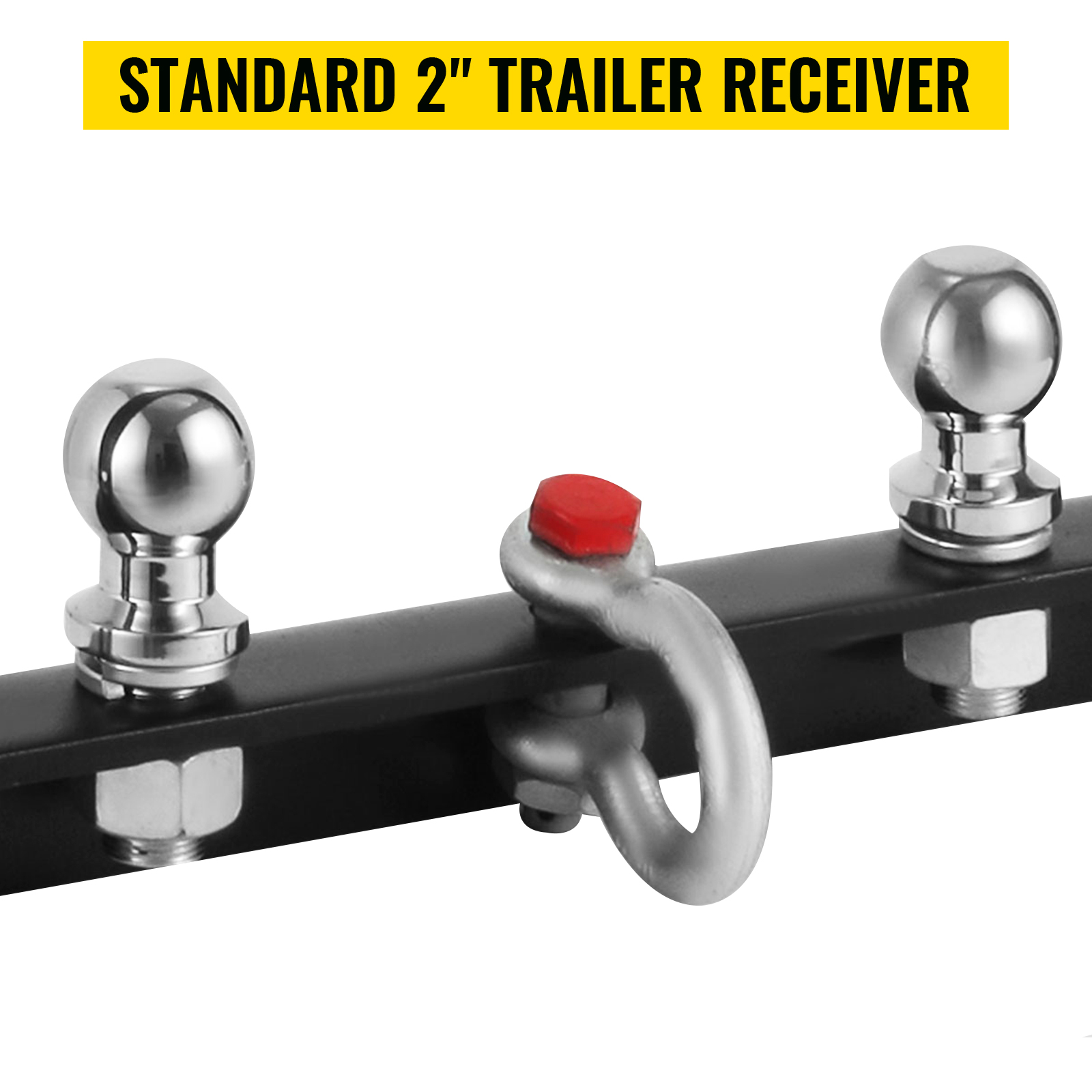 VEVOR trailer hitch with standard 2" trailer receiver and dual chrome balls.