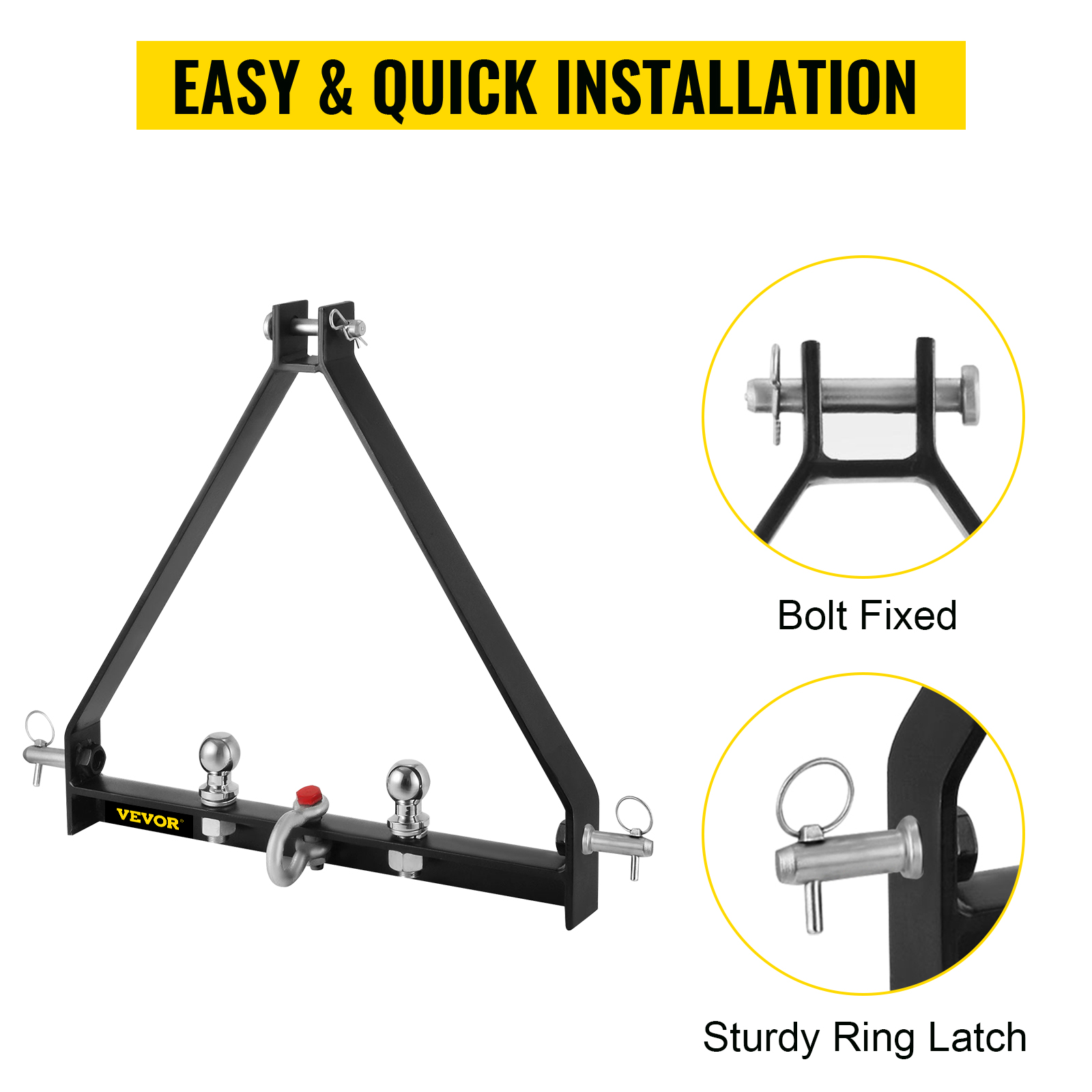 VEVOR trailer hitch with bolt-fixed design and sturdy ring latch for easy installation.