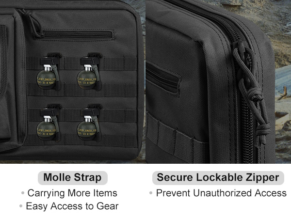 VEVOR tactical range bag with molle straps for gear and secure lockable zipper to prevent unauthorized access.