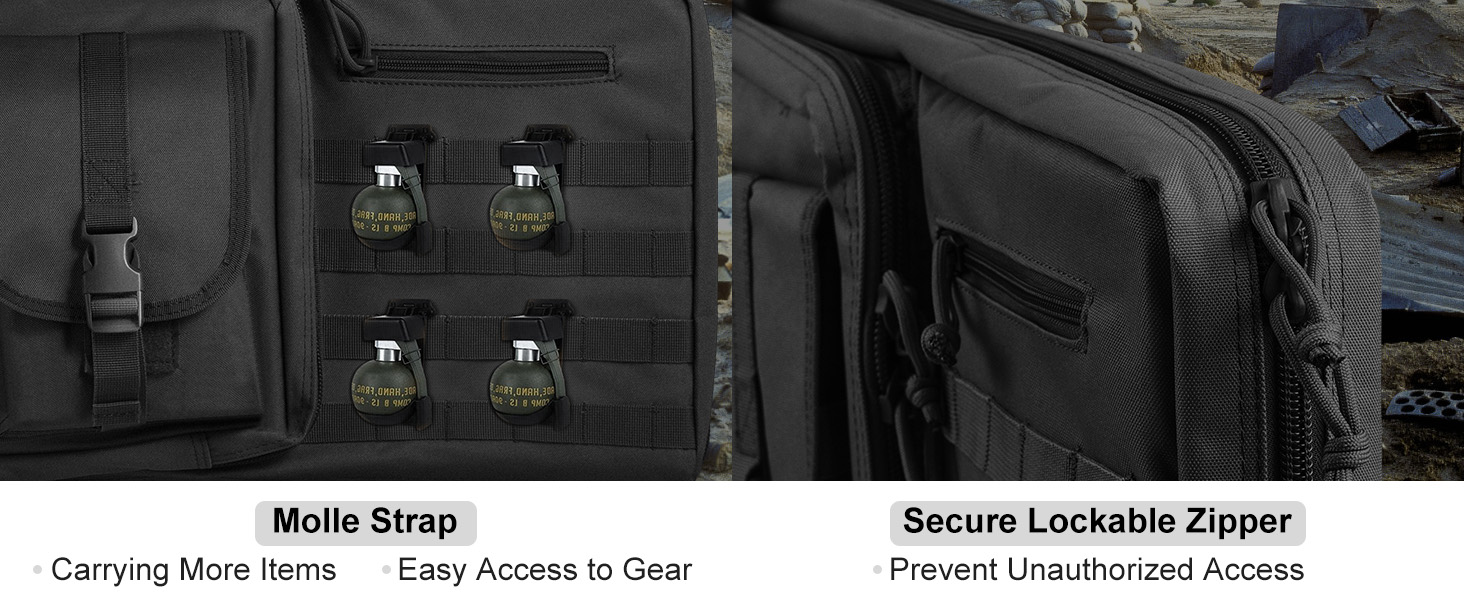 VEVOR tactical range bag with molle straps for gear and secure lockable zipper to prevent unauthorized access.