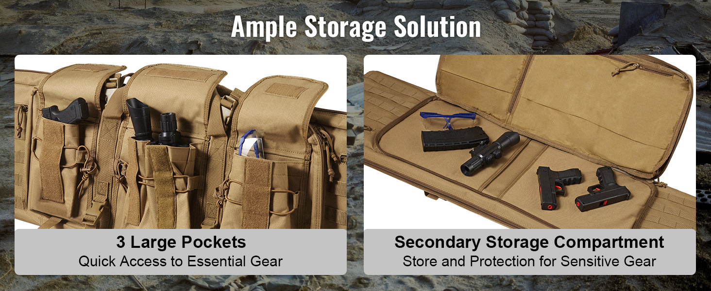 VEVOR tactical range bag with 3 large pockets and secondary storage for gear protection.
