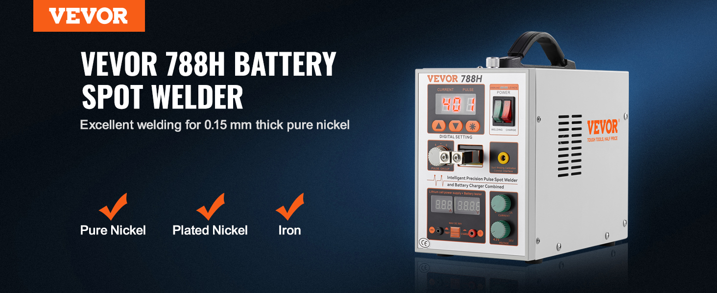 VEVOR 788h battery spot welder with digital settings, excellent for pure and plated nickel, and iron.