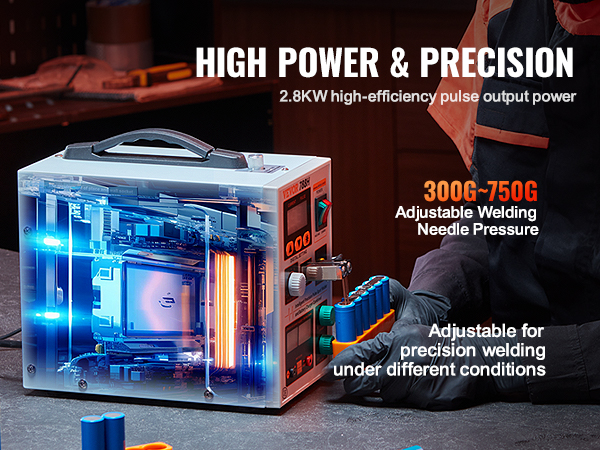VEVOR battery spot welder with adjustable welding needle pressure and high-efficiency pulse output power.