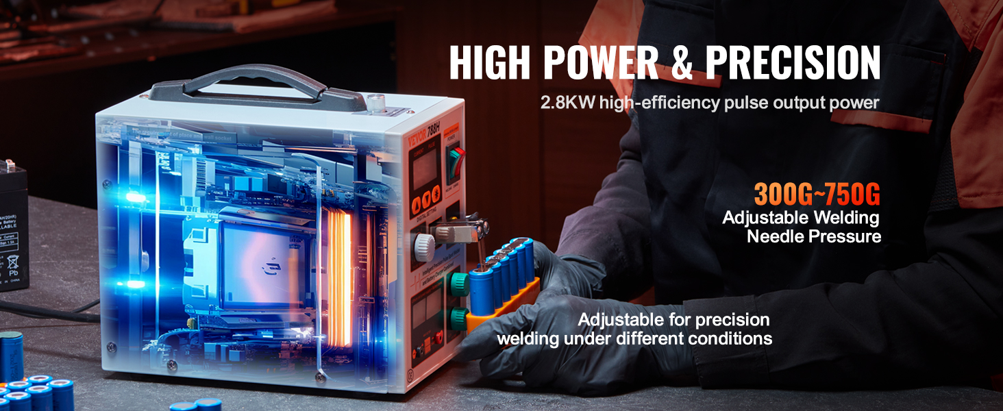 VEVOR battery spot welder with adjustable welding needle pressure and high-efficiency pulse output power.