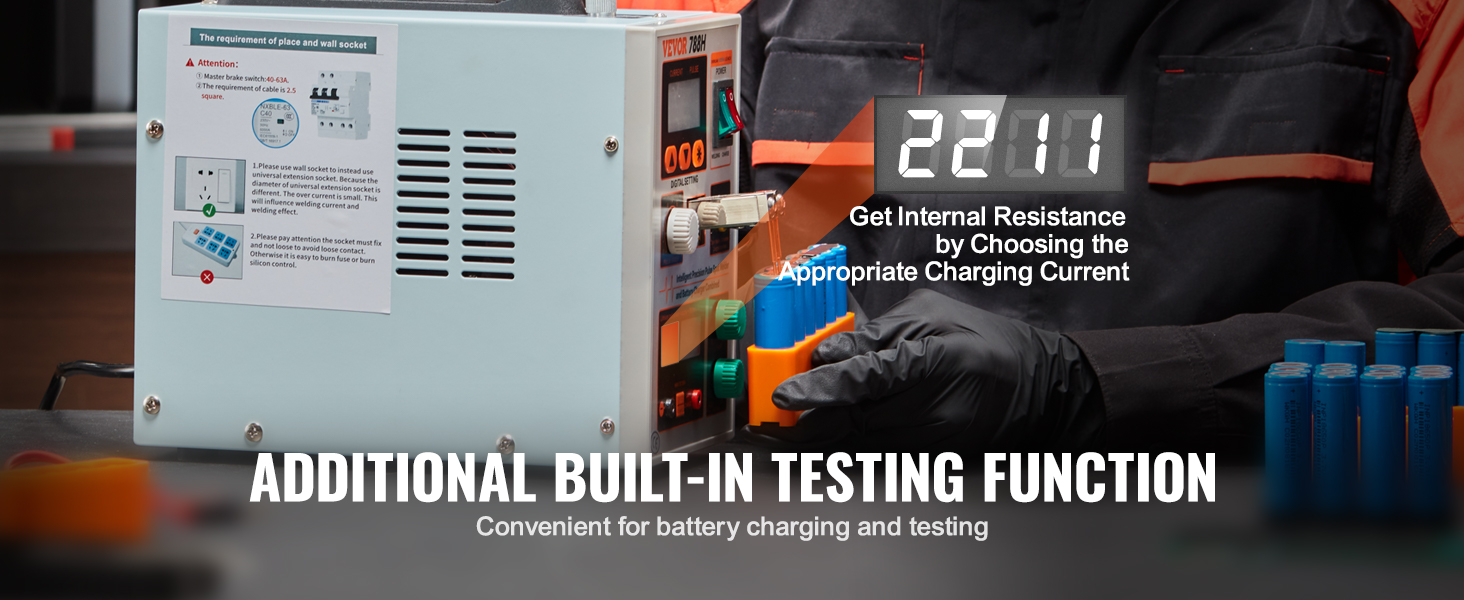 VEVOR battery spot welder with built-in testing function for convenient battery charging and testing.
