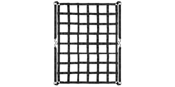 black VEVOR cargo net with square grids and edge straps with metal hooks
