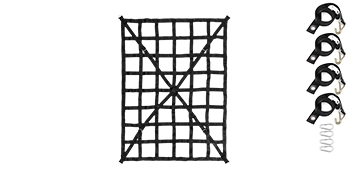 VEVOR cargo net with four adjustable buckles and hooks for secure transportation.