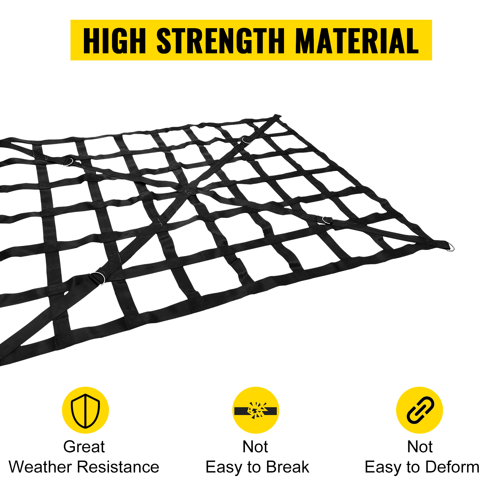 VEVOR cargo net with high strength material for weather resistance and durability.