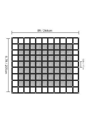 VEVOR cargo net, 8ft x 6.7ft, black with reinforced edges and mesh squares.