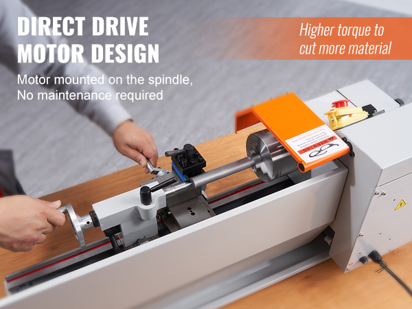 Мини-токарный станок по металлу VEVOR с двигателем прямого привода обеспечивает более высокий крутящий момент и не требует технического обслуживания.