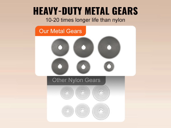 сравнение долговечности сверхпрочных металлических зубчатых колес и нейлоновых зубчатых колес для мини-токарного станка по металлу VEVOR.
