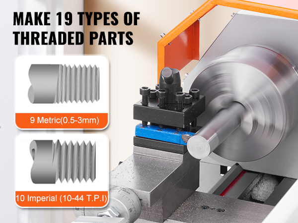 Мини-токарный станок VEVOR по металлу с высокой точностью нарезает резьбу на 9 метрических и 10 имперских деталях.