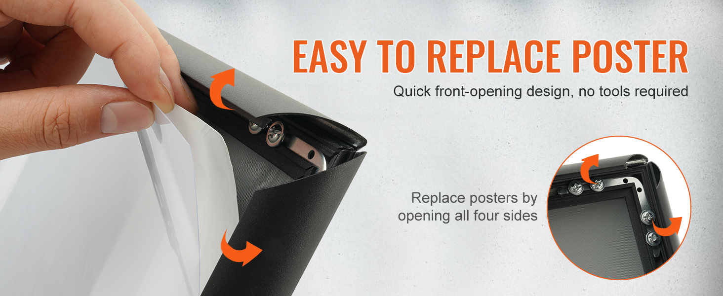 VEVOR pedestal sign holder with easy-to-replace poster feature and quick front-opening design.