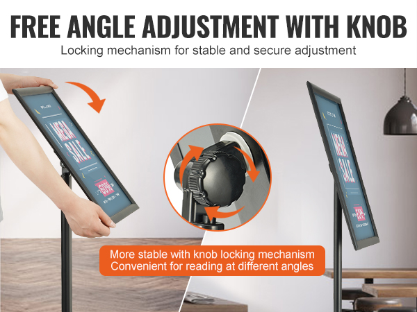 VEVOR pedestal sign holder with free angle adjustment knob for secure and stable display.