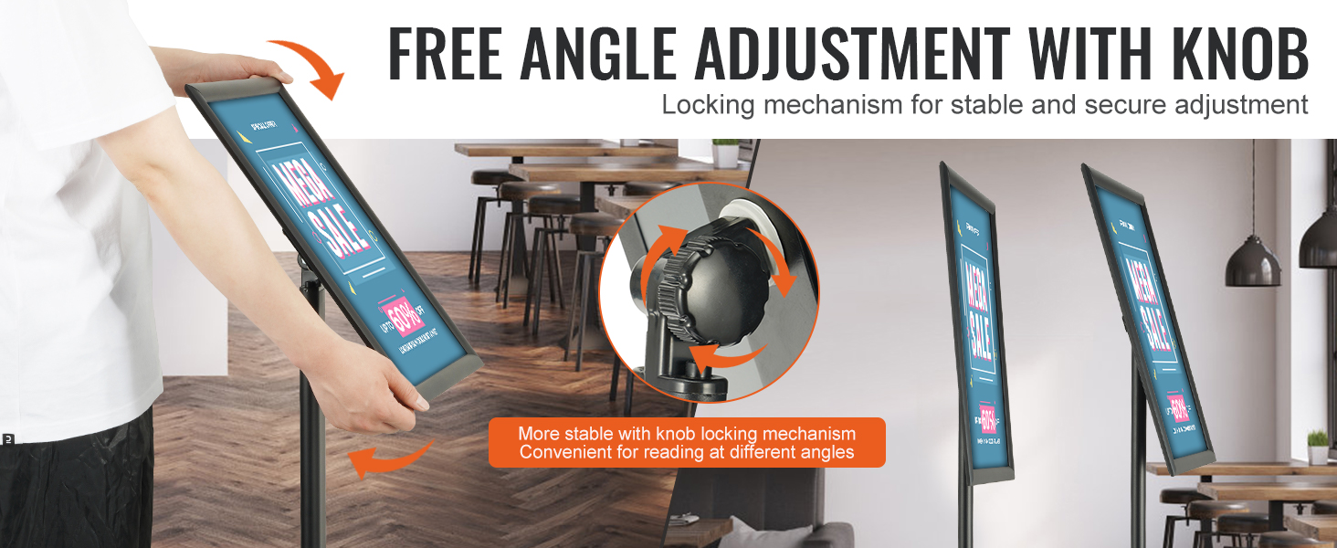 VEVOR pedestal sign holder with free angle adjustment knob for secure and stable display.