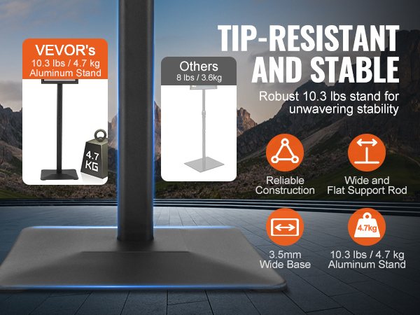 VEVOR pedestal sign holder, 10.3 lbs aluminum stand for tip-resistant stability, wide base, reliable.