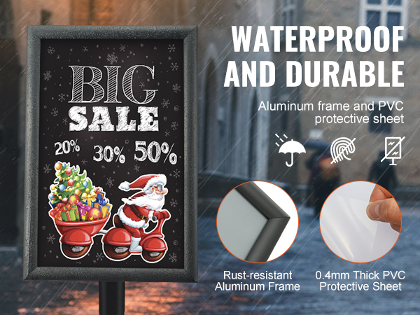 VEVOR pedestal sign holder with rust-resistant aluminum frame and pvc protective sheet, big sale sign.