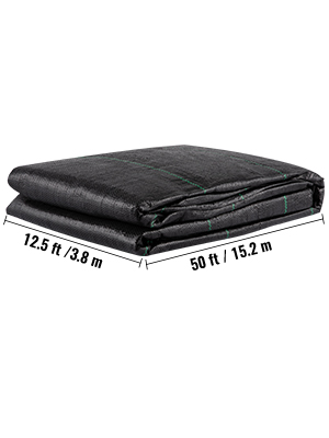 VEVOR geotextile fabric, 12.5x50 ft, folded and measured for landscaping use.