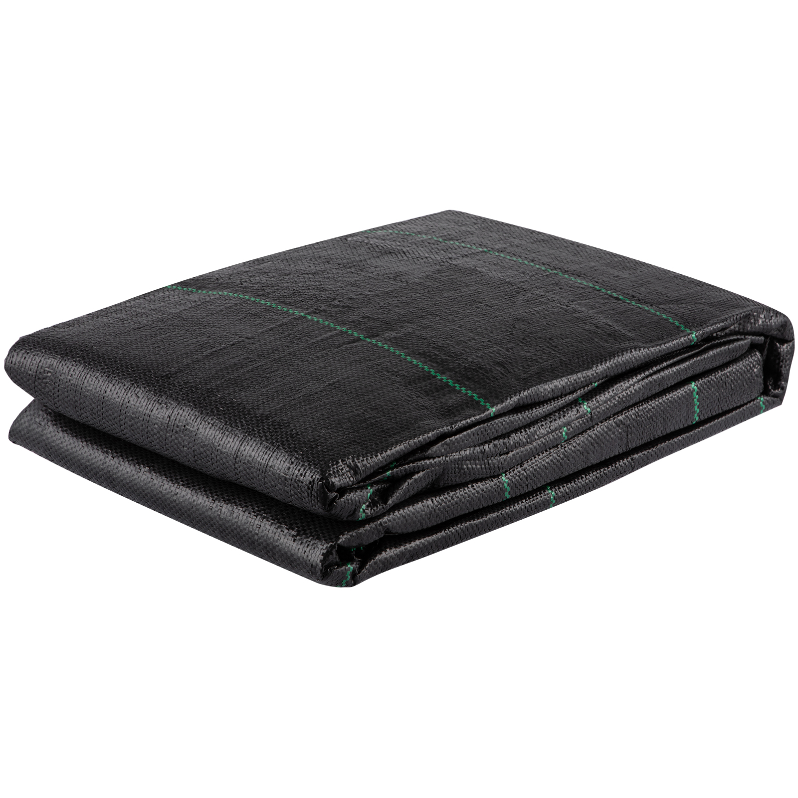 folded black VEVOR geotextile fabric with green grid lines.