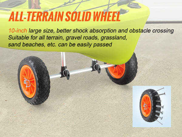 VEVOR heavy duty kayak cart with 10-inch solid all-terrain wheels for easy transportation.