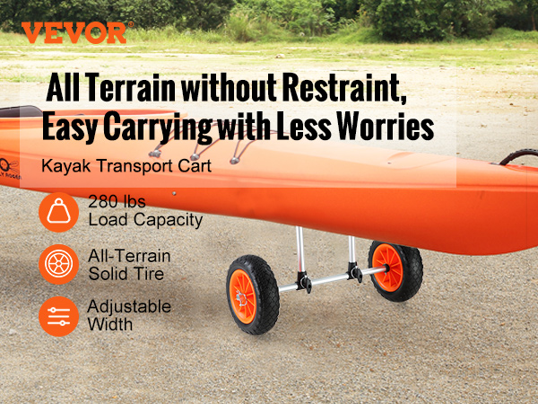 VEVOR heavy duty kayak cart with all-terrain solid tires and adjustable width for easy carrying.