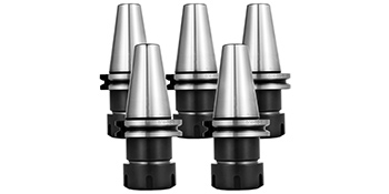 five VEVOR cat40 er32 collet chucks arranged vertically.
