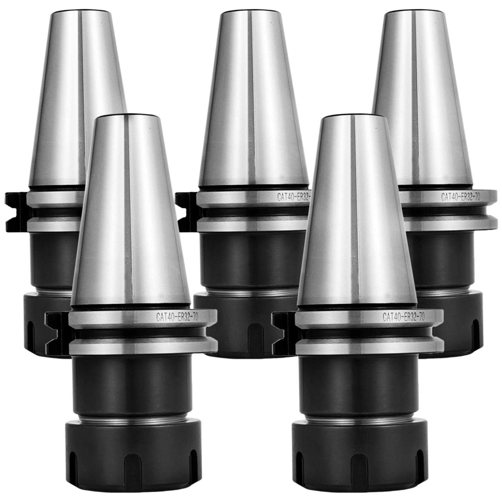 five VEVOR cat40 er32 collet chucks displayed in a group.