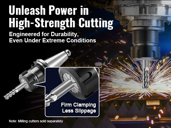 VEVOR cat40 collet holder for high-strength cutting with firm clamping and less slippage.