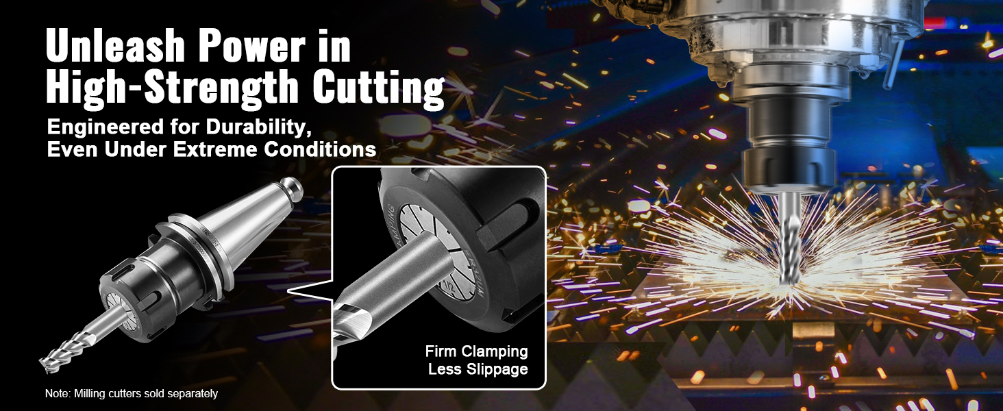 VEVOR cat40 collet holder for high-strength cutting with firm clamping and less slippage.