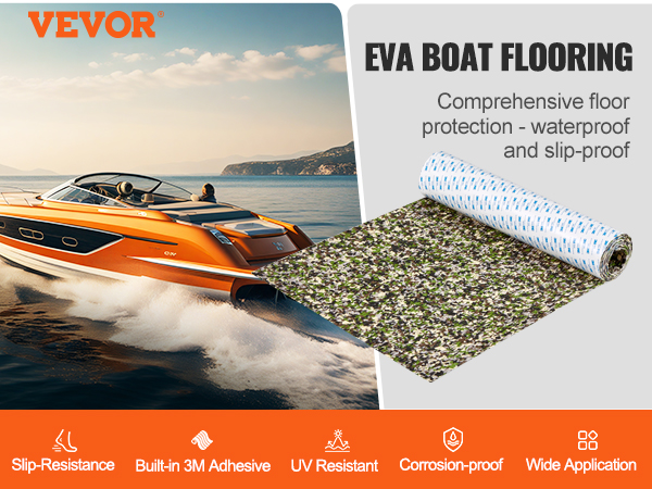 VEVOR boat flooring - durable eva, waterproof, slip-resistant, uv resistant, 3m adhesive, stylish yacht.