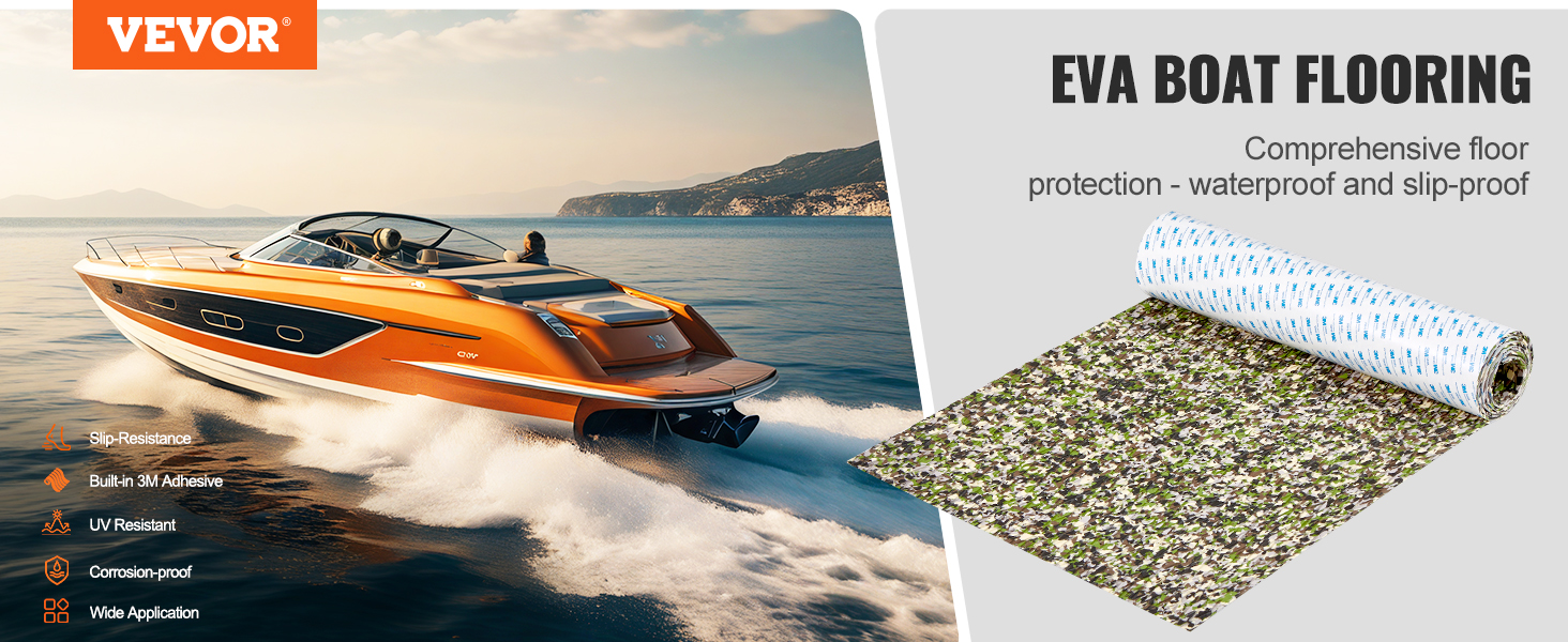 VEVOR boat flooring - durable eva, waterproof, slip-resistant, uv resistant, 3m adhesive, stylish yacht.