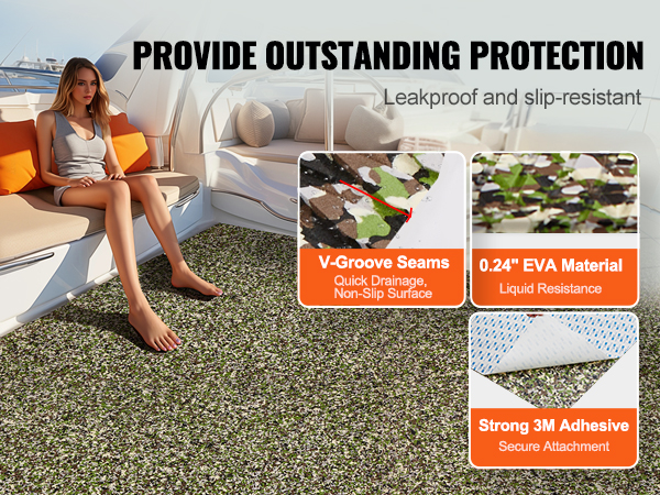 VEVOR boat flooring provides outstanding protection, features leakproof, slip-resistant v-groove seams.