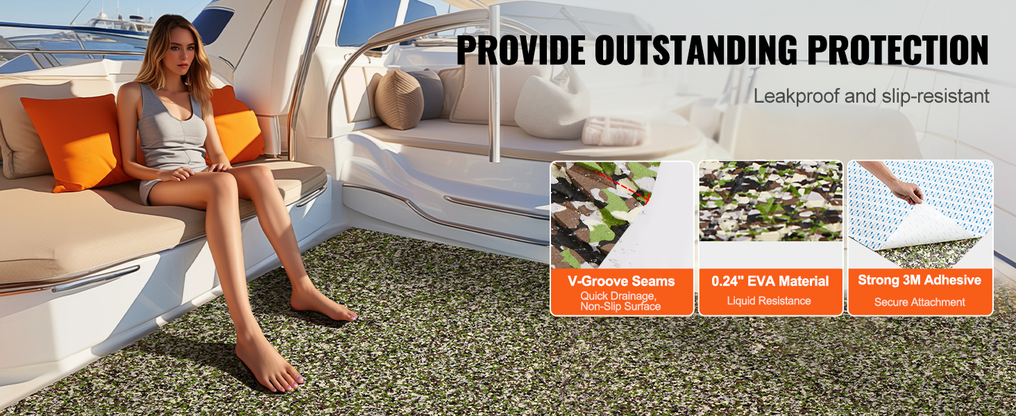 VEVOR boat flooring provides outstanding protection, features leakproof, slip-resistant v-groove seams.