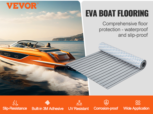 VEVOR boat flooring - slip-resistant, waterproof, uv resistant flooring for boats with built-in 3m adhesive.