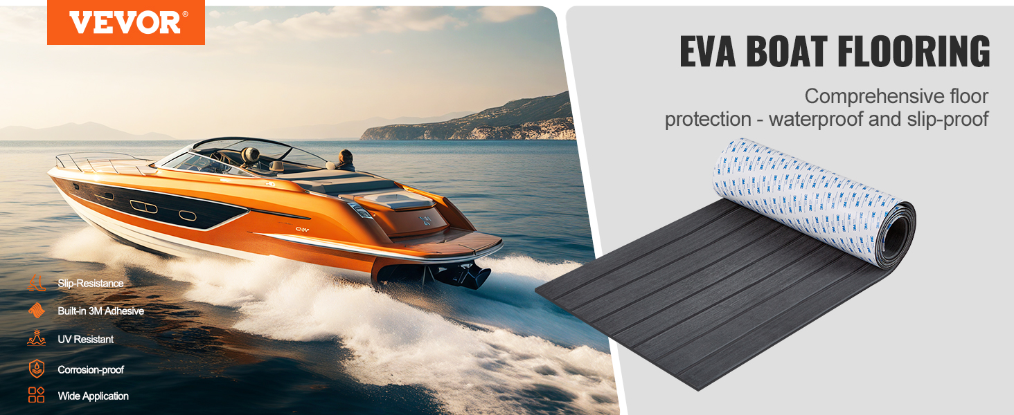 VEVOR boat flooring - slip-resistant, waterproof, uv-resistant, and corrosion-proof eva material.