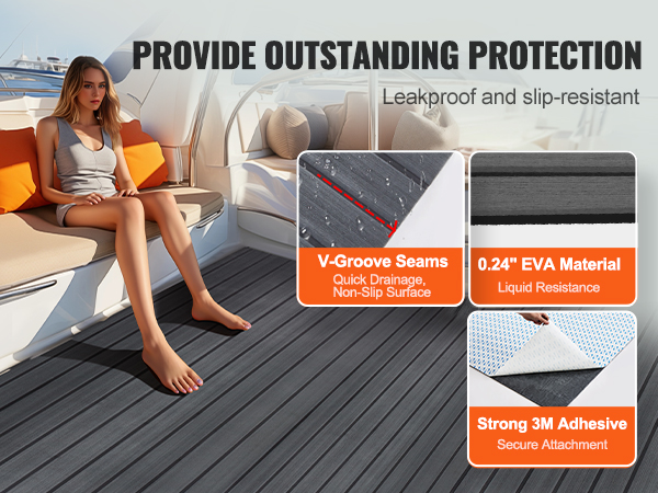 provide outstanding protection with VEVOR boat flooring featuring v-groove seams, eva material, and 3m adhesive.
