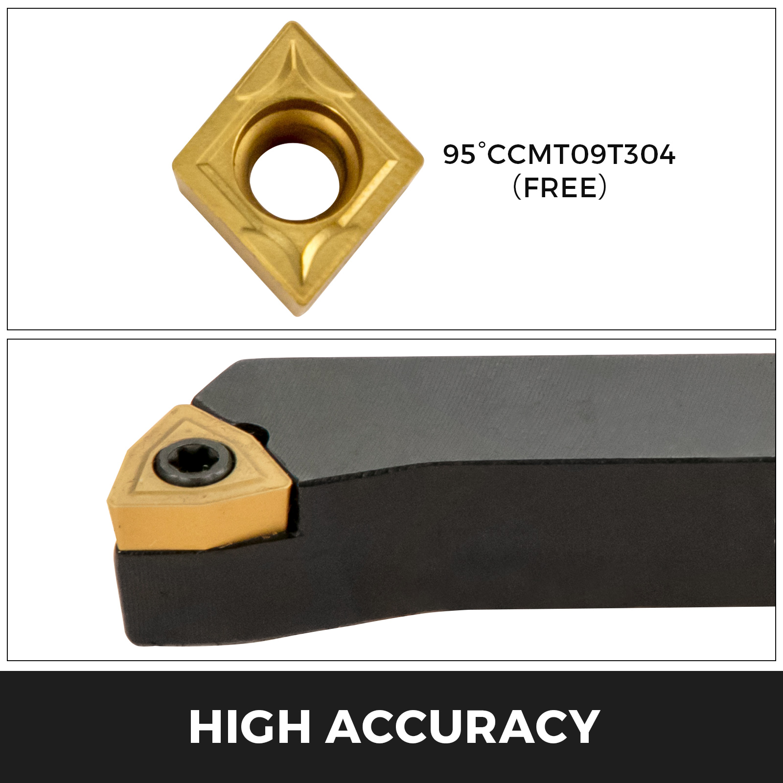 VEVOR indexable carbide lathe tools with 95° ccmt09t304 insert, high accuracy.